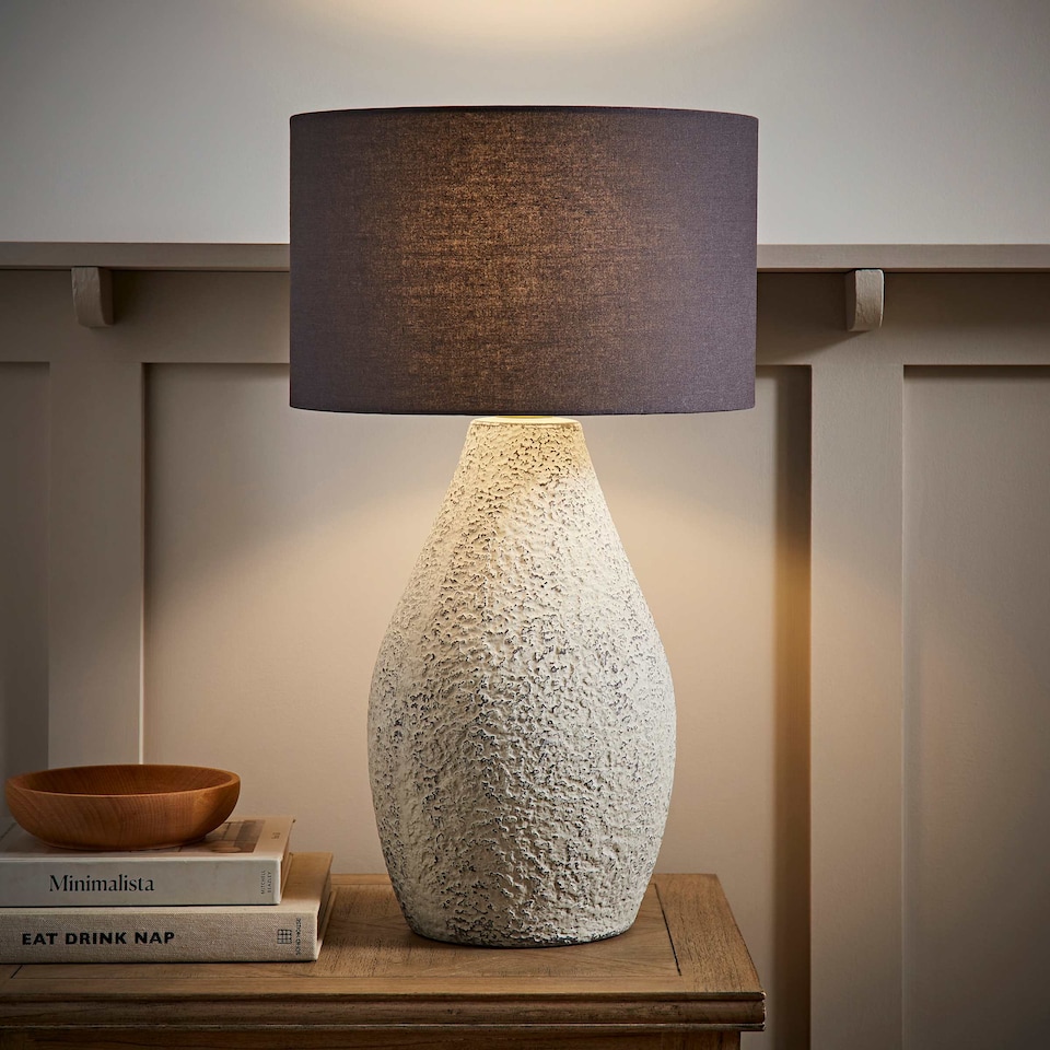 image 1 of ValueLights Colin Grey Shade Grey Speckled Pot Stonewear Table Lamp | Grey