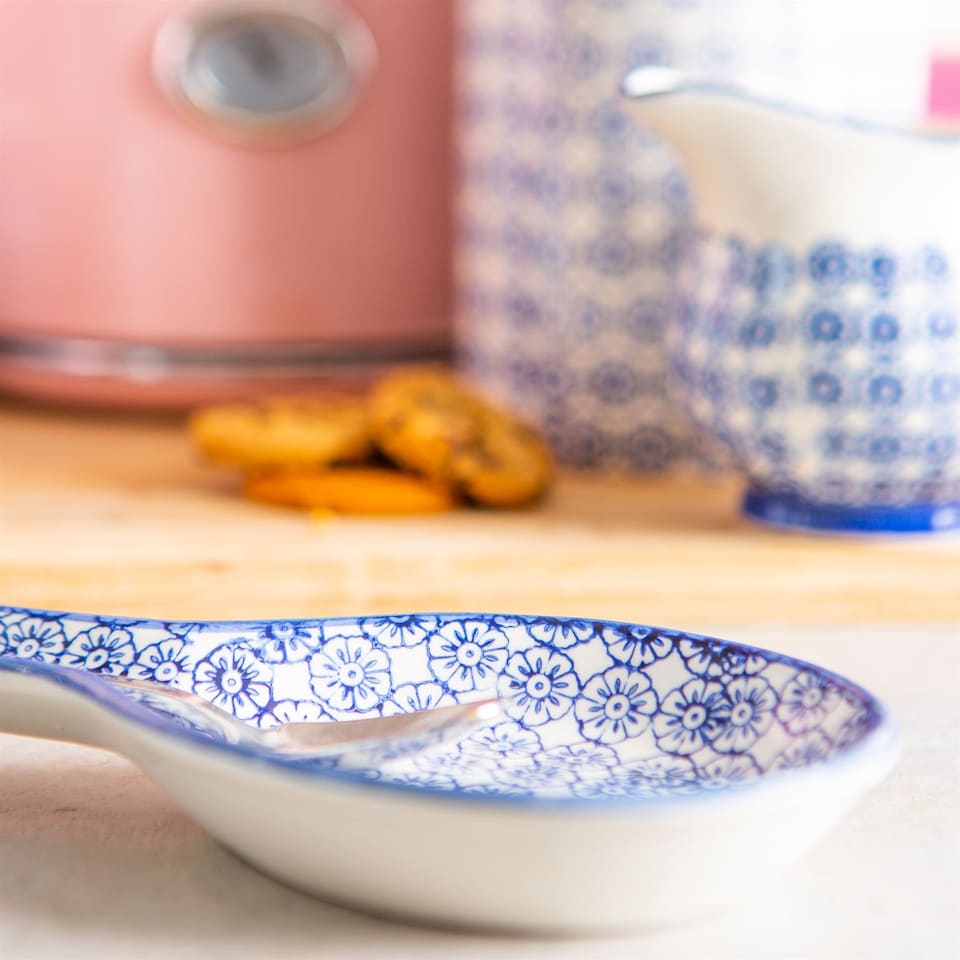 image 1 of Nicola Spring Hand-Printed Kitchen Spoon Rest - 26.5cm - Navy