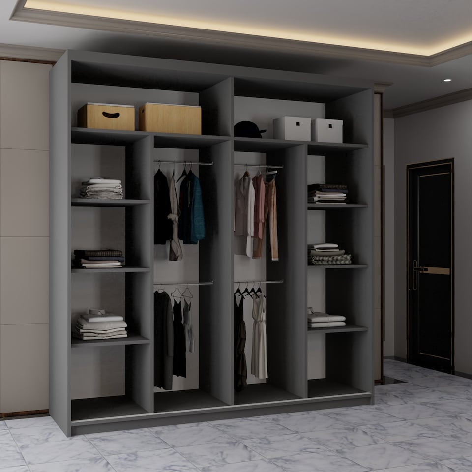 image 1 of Sliding Wardrobes 4u Modern Sliding Door Wardrobe with Full Mirror | 120cm, 150cm, 180cm and 203cm | White, Black, Grey & Oak | Grey | 203cm