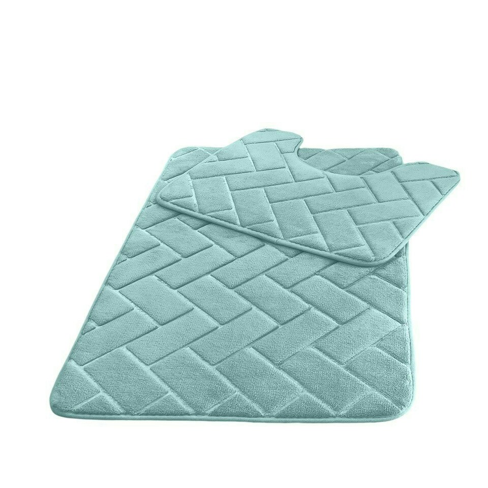 image 1 of Memory Foam BLOCKS Bath Mat Set Aqua