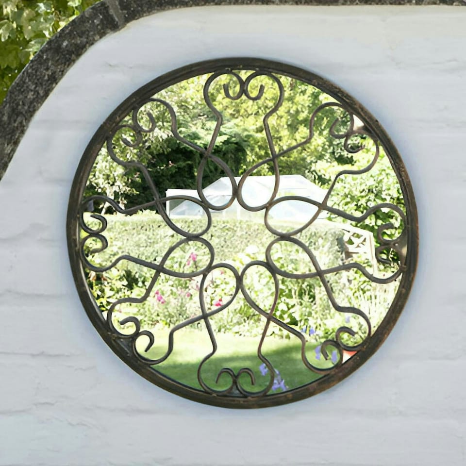 image 1 of Primrose Blossoming Deep Bronze Metal Outdoor Garden Framed Round Mirror