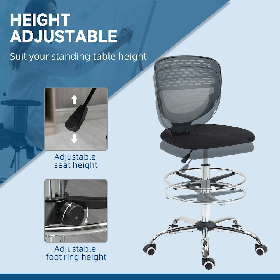 image 1 of Vinsetto Draughtsman Chair, Tall Office Chair with Lumbar Support, Grey
