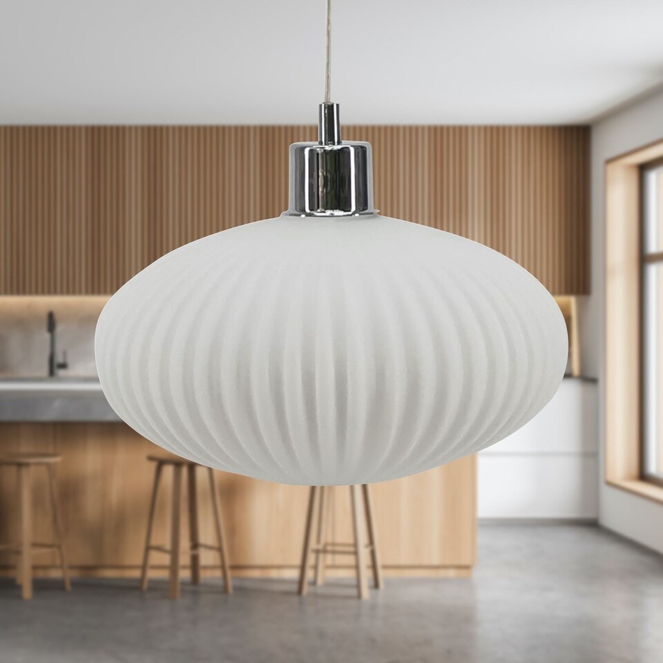 image 1 of Baton - White Ribbed Glass Easy Fit Pendant Shade | White | Medium | 1