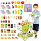 image 2 of Kids Adjustable Height Shopping Cart Trolley Play Set with Pretend Food & Play Money – Green