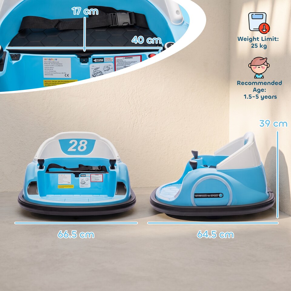 image 1 of AIYAPLAY 360 Rotation 12V Kids Bumper Car w Remote Control