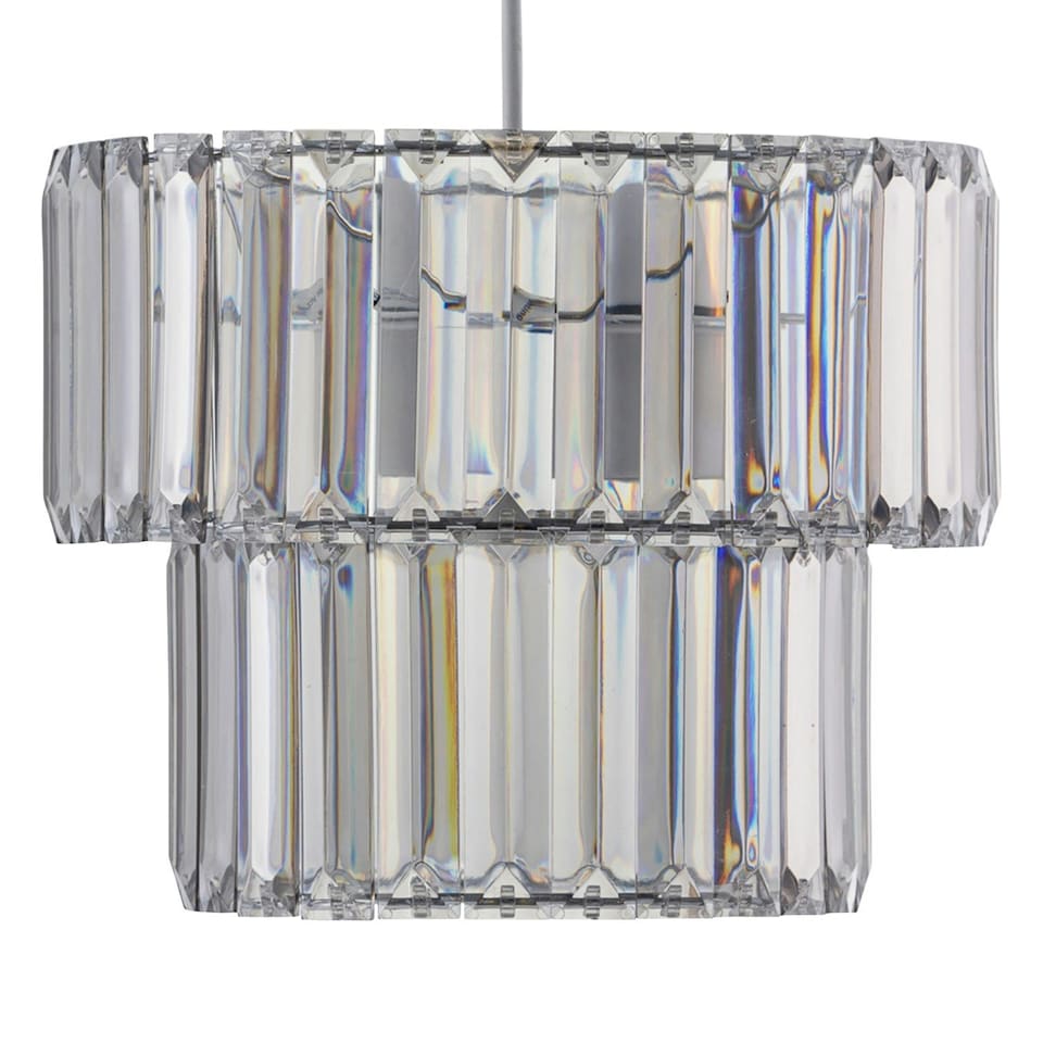 image 1 of First Choice Lighting Set of 2 Clint Smoked Acrylic Crystal Two Tier Easy Fit Pendant Shades Clear | Chrome