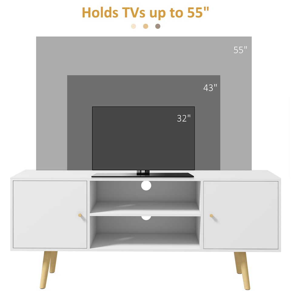 image 1 of HOMCOM TV Stand Cabinet up to 55 Inches, TV Unit with Storage Shelves and Wood Legs for Living Room, Bedroom, White