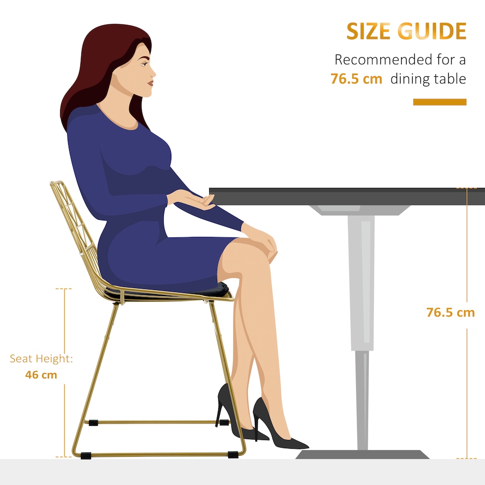 image 1 of HOMCOM Luxurious Dining Chairs Set of 2, Metal Wire Kitchen Chair with Removable Velvet-feel Cushion, Cut-out Back and Steel Frame for Dining Room, Gold Tone