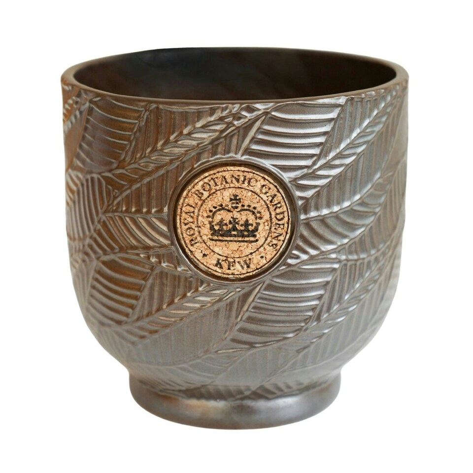 image 1 of Kew Leaf Embossed Cork Planter Black
