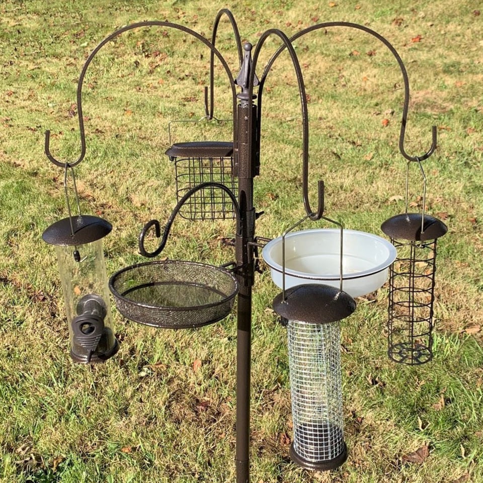 image 1 of Metal Complete Bird Feeding Station with 4 Feeders