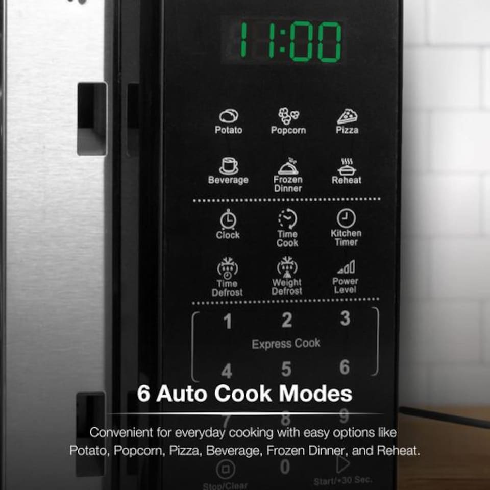 image 1 of Hyundai 800W 20L Black Microwave, Stainless Steel, 11 Power Levels, Auto Defrost, 6 Auto Cook and Defrost Modes HYMW80020
