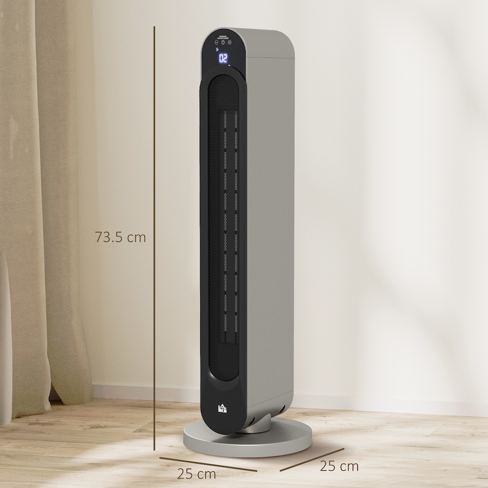 image 1 of HOMCOM 30 Inch Electric Heater with Fan, 2200W Ceramic Tower Heater with Remote Control, 45 Oscillation 12-Hour Timer, Energy Efficient, Overheat Tip Over Protection for Home, Silver Tone