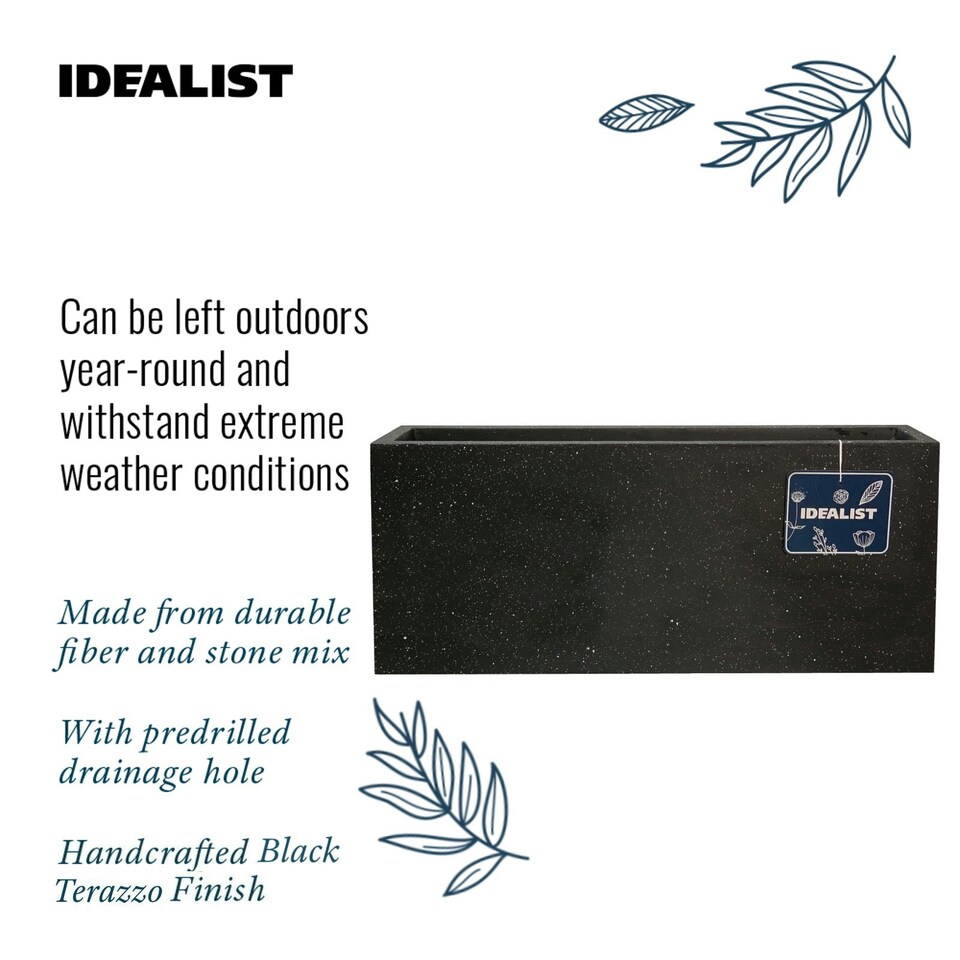 image 1 of Window Box Light Concrete Black Terazzo Garden Planter L40 W17 H17.5 cm, 16 ltrs Cap.