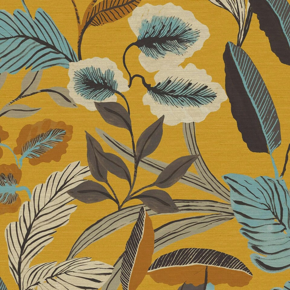 image 1 of Sublime Paradise Arts Ochre Wallpaper | Yellow | Green | 10m Length x 52cm Width