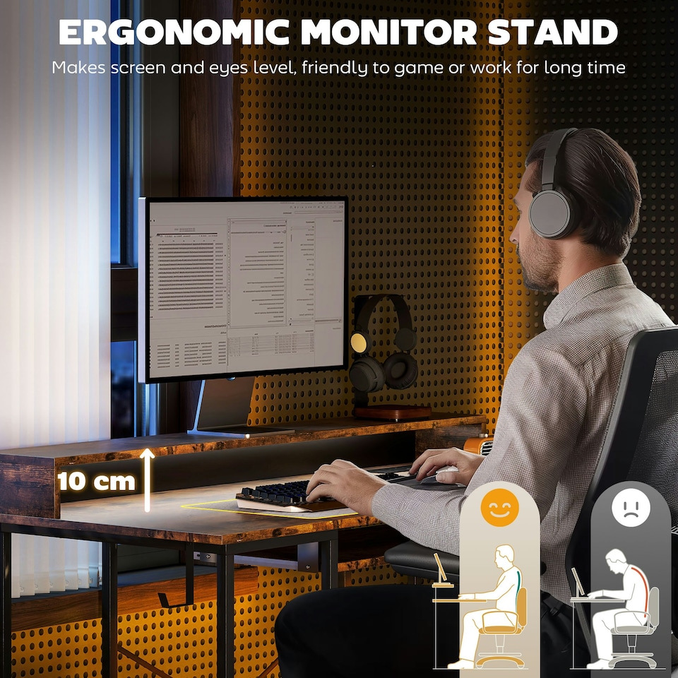 image 1 of HOMCOM Gaming Desk with Monitor Stand and Sliding Keyboard Tray 