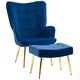 image 1 of HOMCOM Button Tufted Armchair with Footstool and Gold Legs Dark Blue