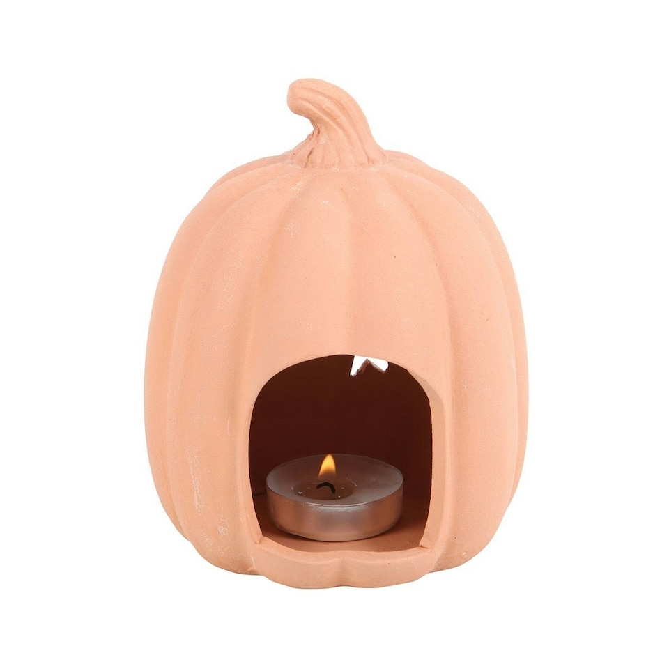 image 1 of Something Different Terracotta Pumpkin Halloween Tea Light Holder - Orange - One Size | Orange