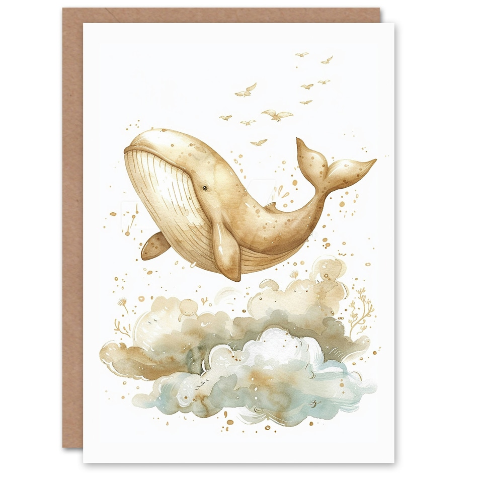 image 1 of Cute Flying Birds Clouds Illustration Girl Daughter Son Birthday Card