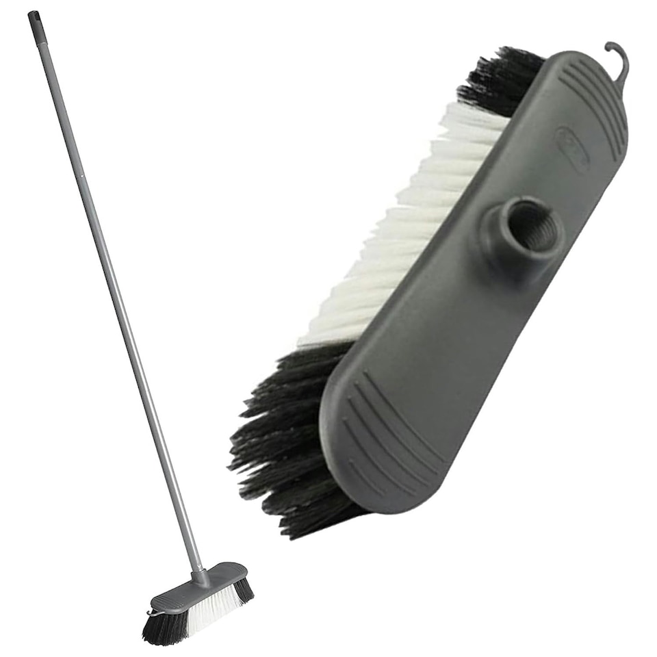 image 1 of 2 x Indoor Metallic Grey 3pcs Long Metal Handle Sweeping Broom With Stiff Nylon Bristles Perfect For All Kinds Of Hard Floors
