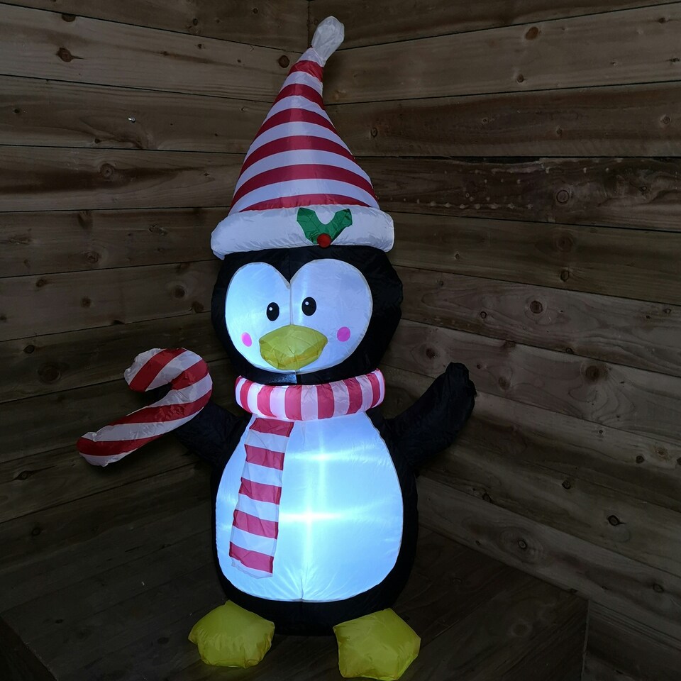 image 1 of 4ft (120cm) LED Christmas Inflatables Outdoor Penguin W/ Candy Cane Decorations