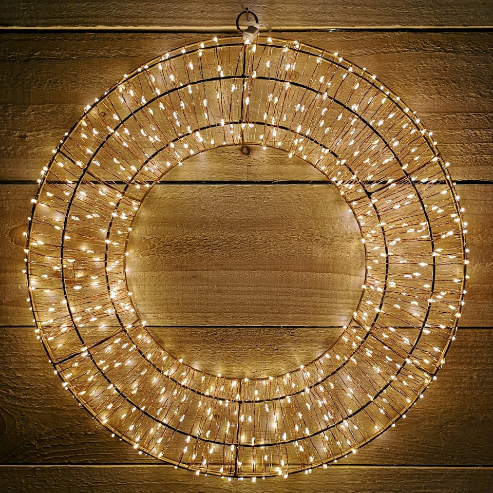 image 1 of Rose Gold Wreath With Warm White LEDs 600 Bulb 45cm