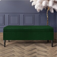 Paris Plain 137cm Ottoman Storage Bench - Plush Velvet Shoe Bench - Forest Green Upholstery Footstool with Storage