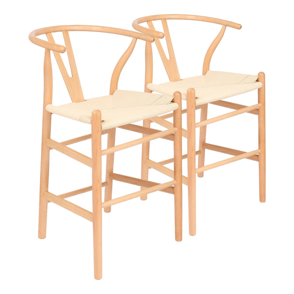 image 1 of Nicholas Winter Wooden Scandi Danish Style Bar Stools - Natural-Natural - Pack of 2