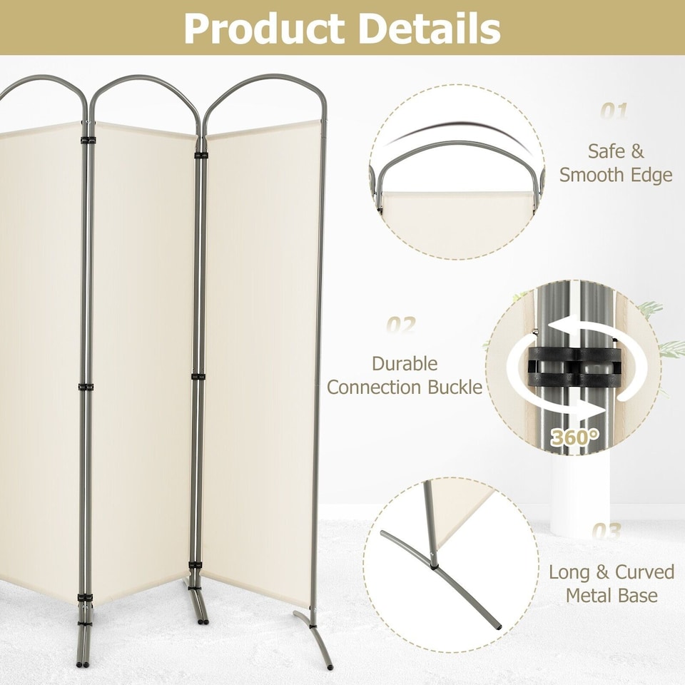 image 1 of COSTWAY 188cm 4 Portable Panel Room Divider Folding Privacy Screen Divider White