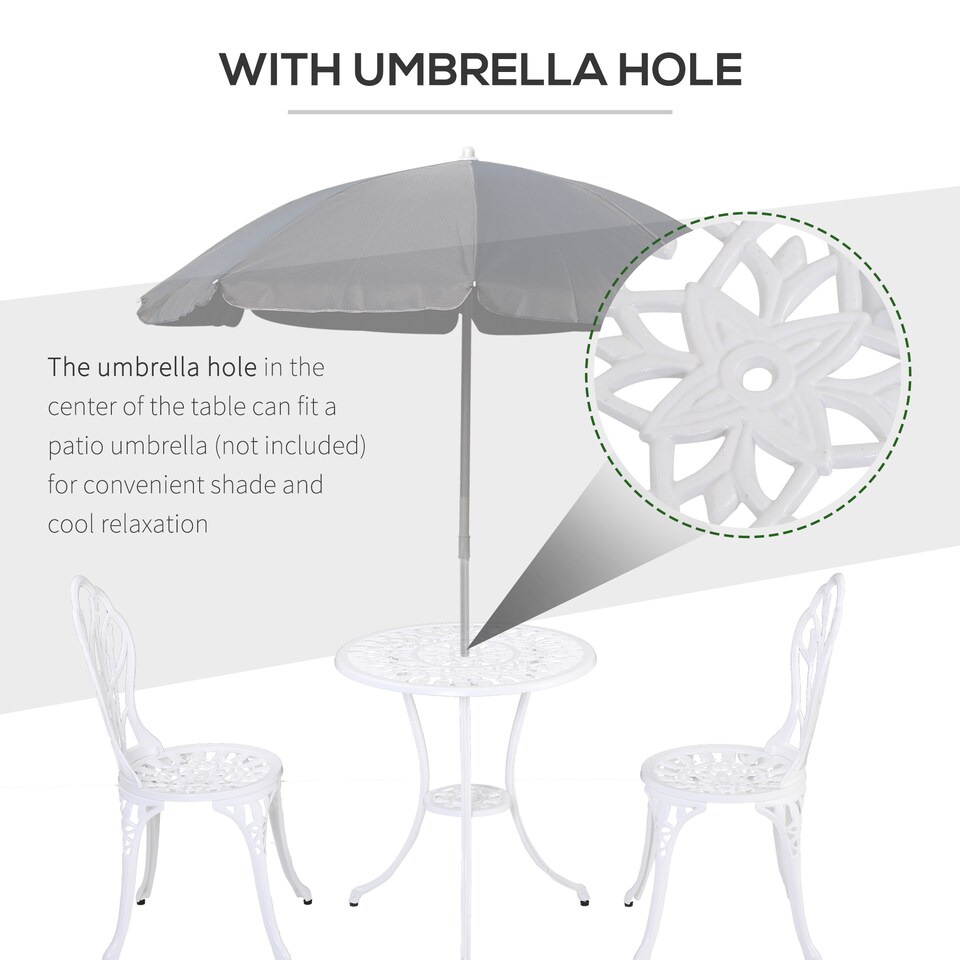 image 1 of Outsunny 3 Piece Bistro Set, Aluminium Garden Furniture with Umbrella Hole