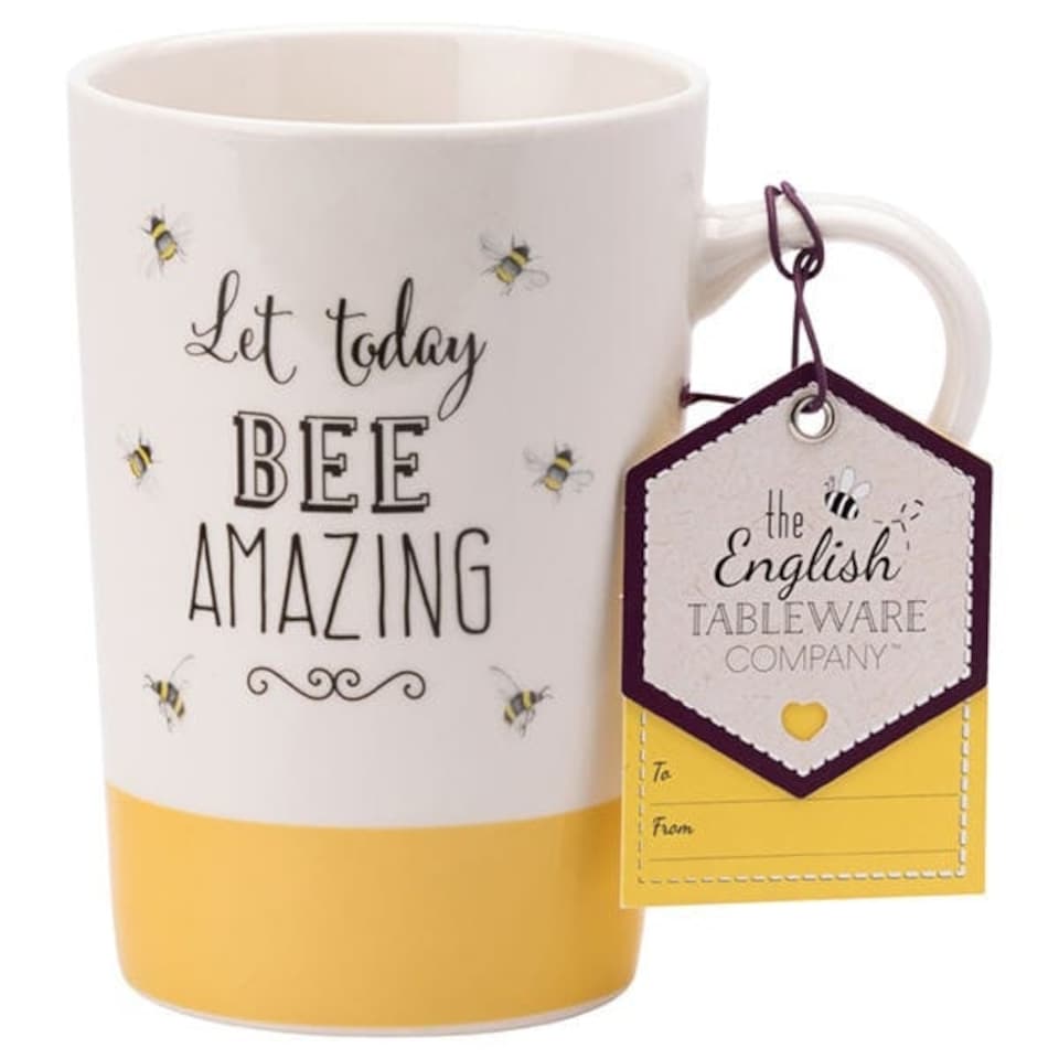 image 1 of English Tableware Company Bee Happy Fine China Latte Mug-Bee Amazing-Yellow