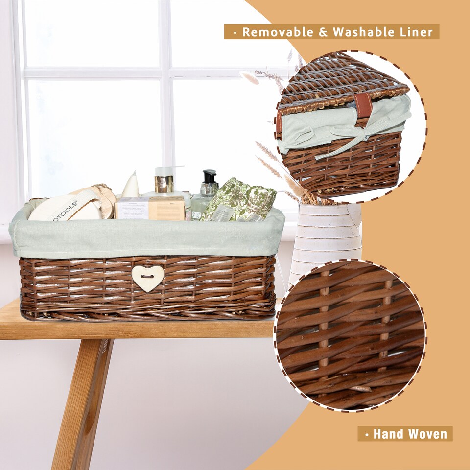 image 1 of Natural Wicker Storage Basket With Lid Underbed Storage Gift Basket (Brown, Medium)