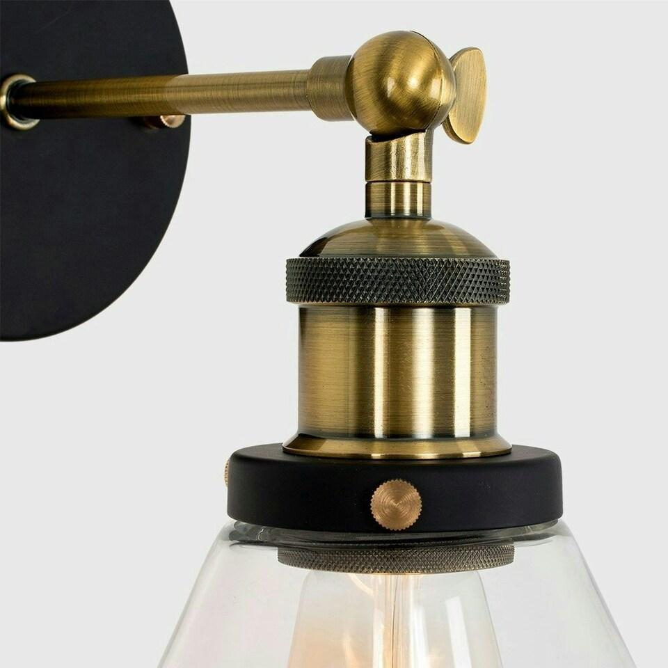image 1 of ValueLights Industrial Black And Gold Wall Light Fitting With Clear Glass Light Shade
