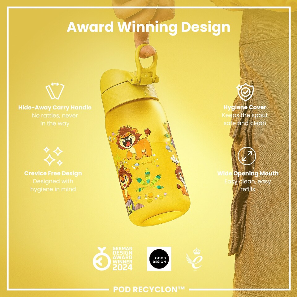 image 1 of Leak Proof Kids Water Bottle, BPA Free, 350ml (12oz) | Yellow | Baby Lions | One Size
