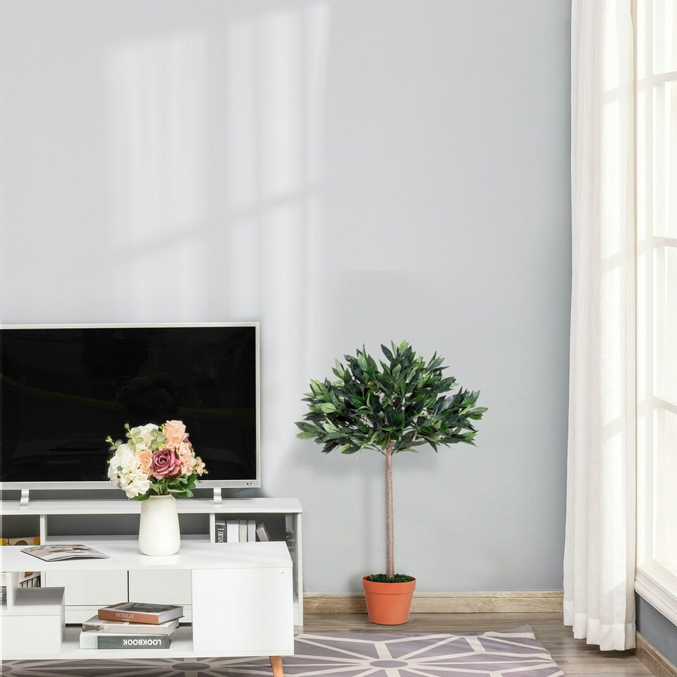 image 1 of Outsunny Artificial Olive Tree Plant In an Orange Pot 90 cm for Home
