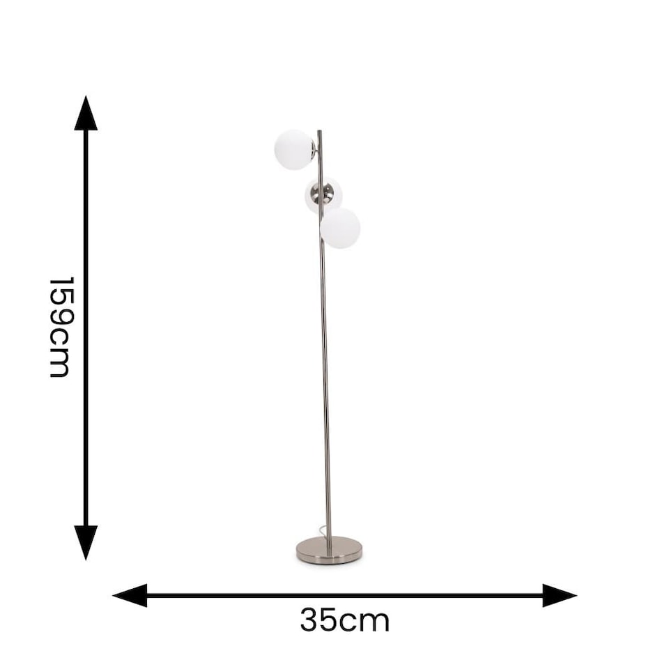 image 1 of ValueLights Jas Opal White Frosted Glass Globe Shades 3 Way Silver Chrome Floor Lamp