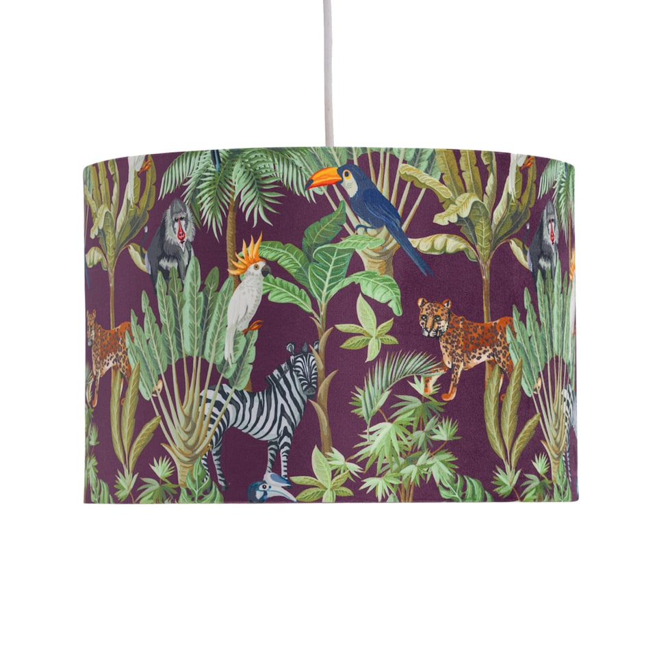 image 1 of Safari - Velvet Safari Design 30cm Pendant or Table Lamp Shade | Multi | Safari velvet digital print with gold inner detail | 1