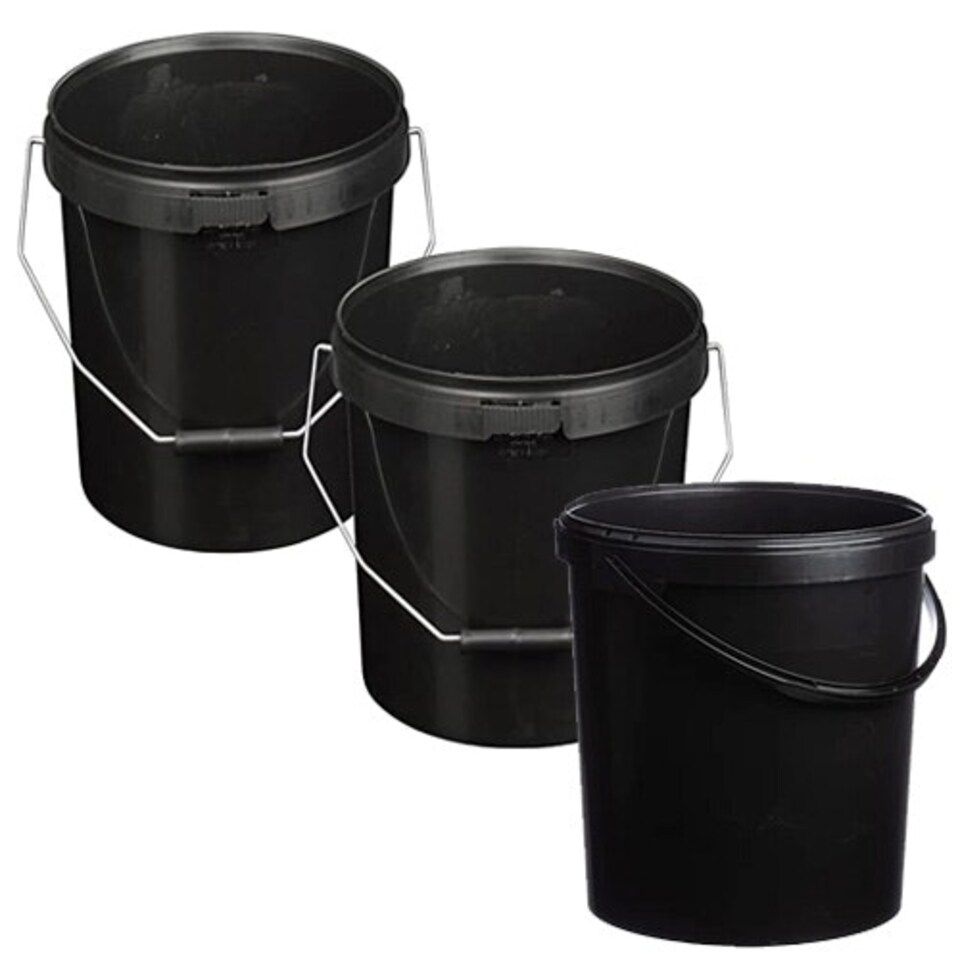image 1 of 5 x Strong Heavy Duty 25L Black Multi-Purpose Plastic Storage Buckets With Lid & Handle