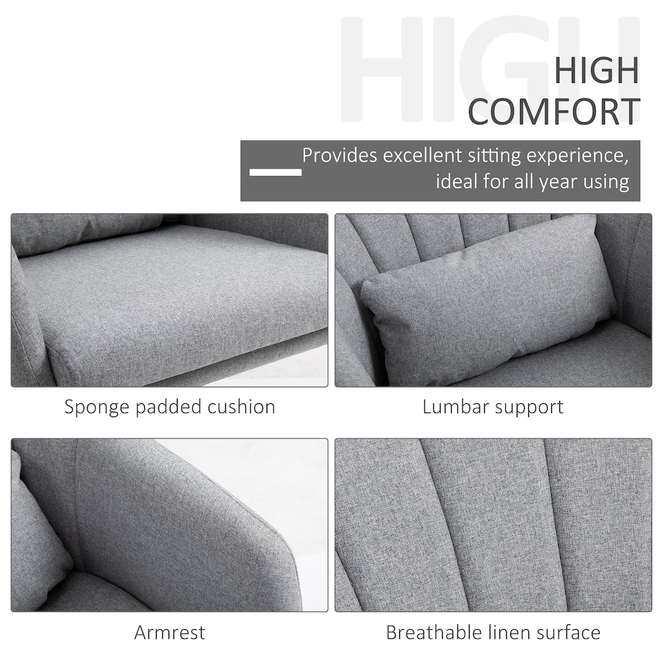 image 1 of HOMCOM Swivel Linen Fabric Accent Chair for Living Room Contemporary Vanity Armchair with Adjustable Height Thick Cushion Lumbar Support Armrest for Bedroom Office Light Grey