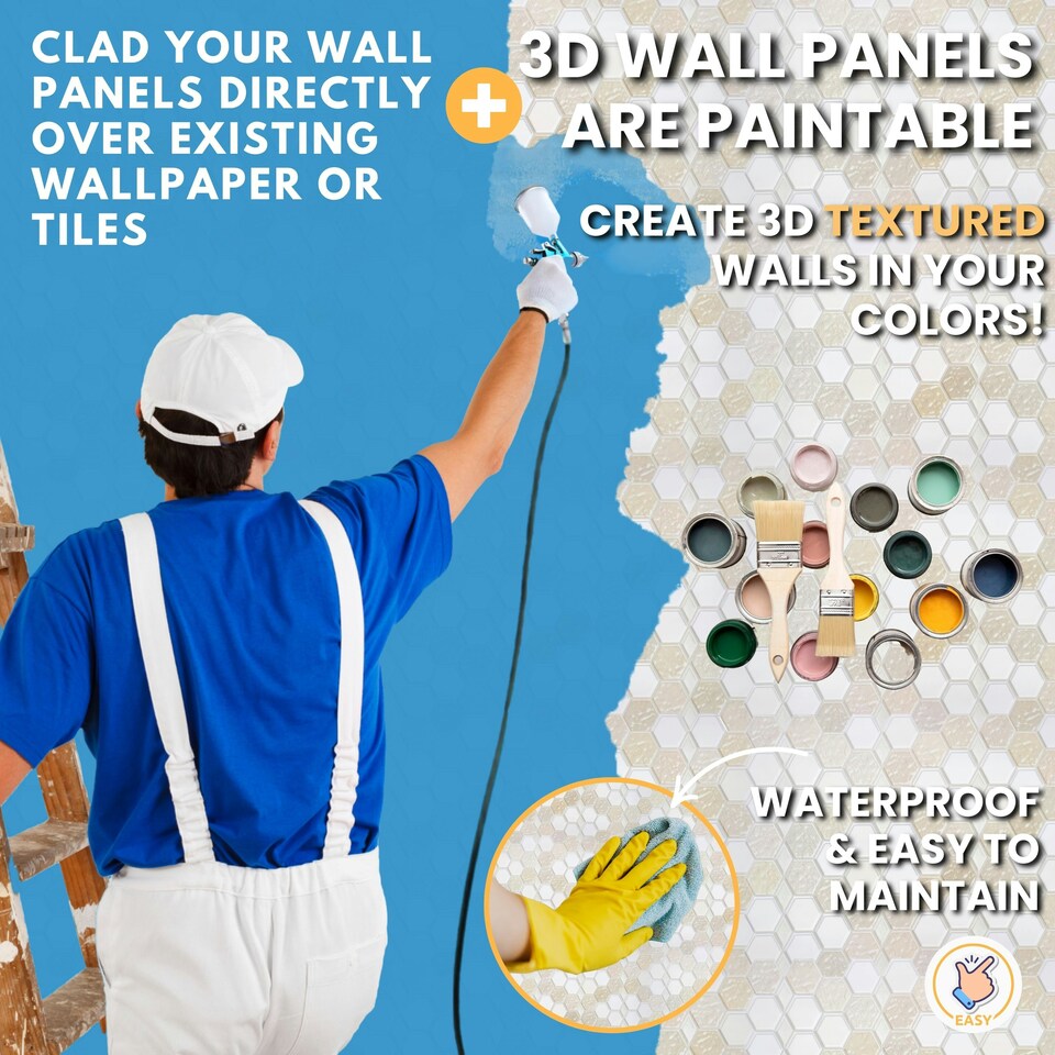 image 1 of NOVECRAFTO 3D Honeycomb Wall Panels Beige/Cream/Caramel – Glitter Tile Effect – Set of 6 PVC Sheets – 3.72m² (40.26sqft) – Kitchen & Bathroom Cladding