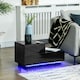 image 7 of HOMCOM High Gloss Front Bedside Table Nightstand with LED Light Remote Black