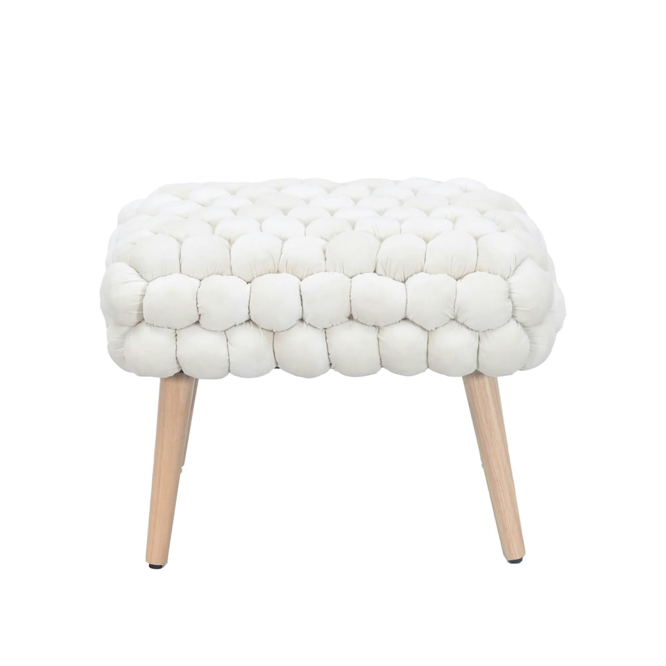 image 1 of Cushla Bubbly Velvet Small Footstool - Cream