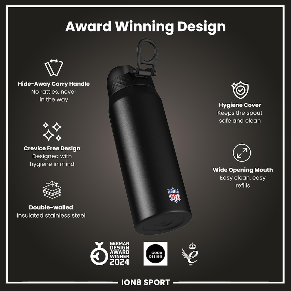 image 1 of NFL x Sports, Vacuum Insulated Steel Bottle, Series, 750ml (24oz) | Black | NFL Black Lions | One Size
