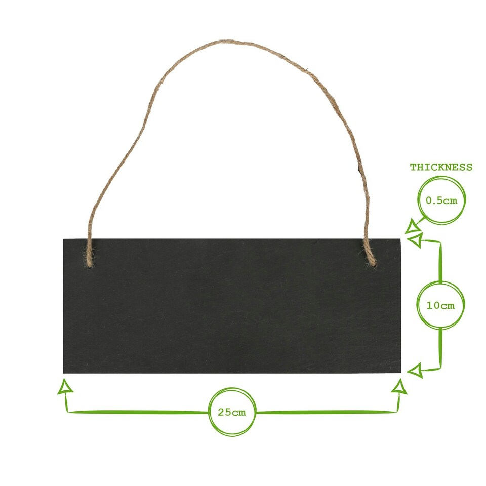 image 1 of Nicola Spring Rectangle Slate Memo Boards with Rope & Chalk Pencils - 25cm x 10cm - Black - Pack of 6