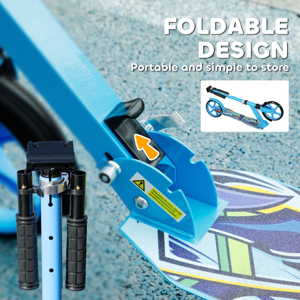 image 1 of AIYAPLAY Kids Scooter, Foldable Kick Scooter with Adjustable Handlebar, 200mm Big Wheel, Rear Fender Brake, Gift for Ages 6-12 Years, Boys and Girls | Blue