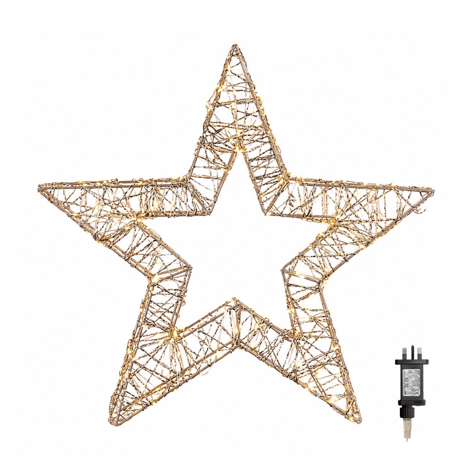 image 1 of 50cm Gold Light Up Christmas Star with 240 Warm White LEDs & Timer