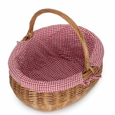 Large Deluxe Shopping Basket with Red Checked Lining Red | Red and White Checked | One Size