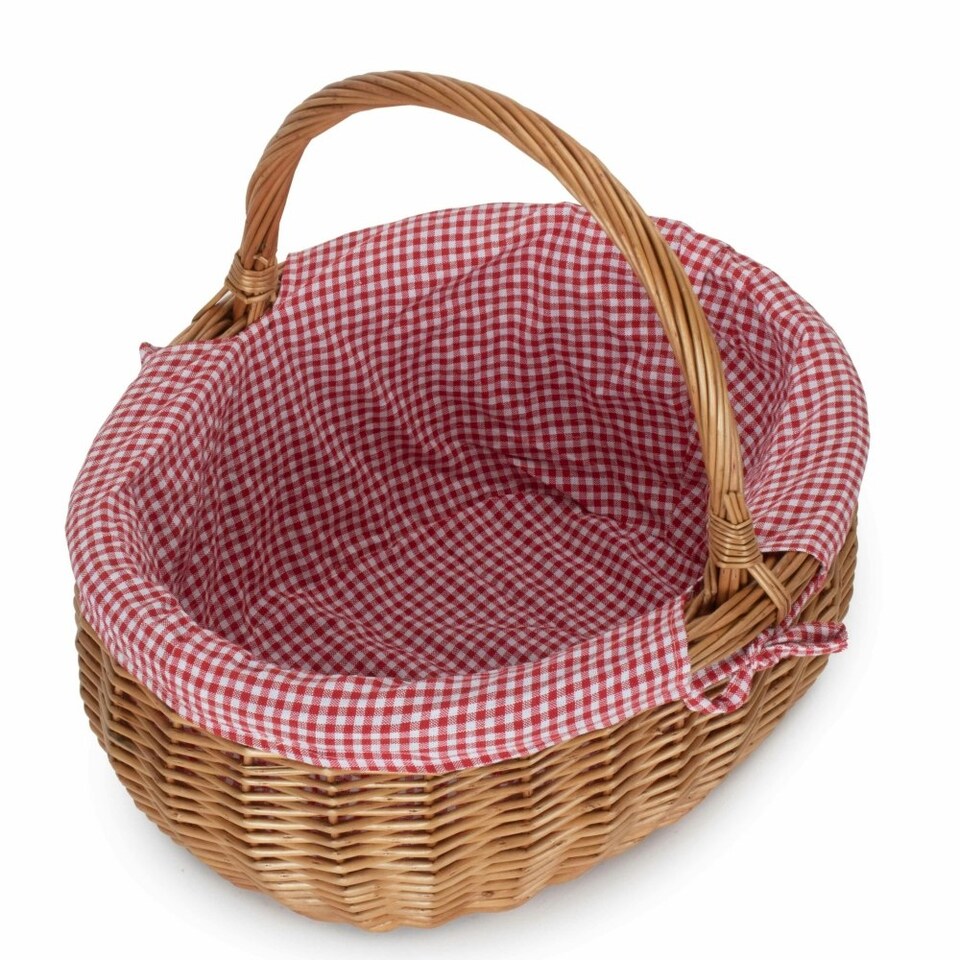 image 1 of Large Deluxe Shopping Basket with Red Checked Lining Red | Red and White Checked | One Size