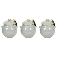 Verano Spanish Ceramics Rustic Pastel Storage Jar - 15cm Grey Set of 3