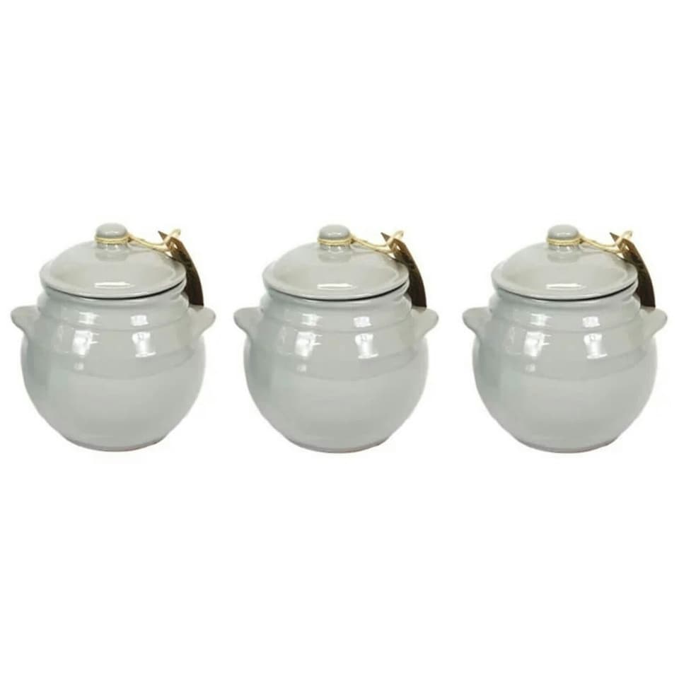 image 1 of Verano Spanish Ceramics Rustic Pastel Storage Jar - 15cm Grey Set of 3