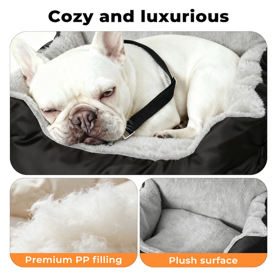 image 1 of Skylos Dog Car Seat Bed Pet Booster Travel Carrier with Safety Leash | Black | Black | 1